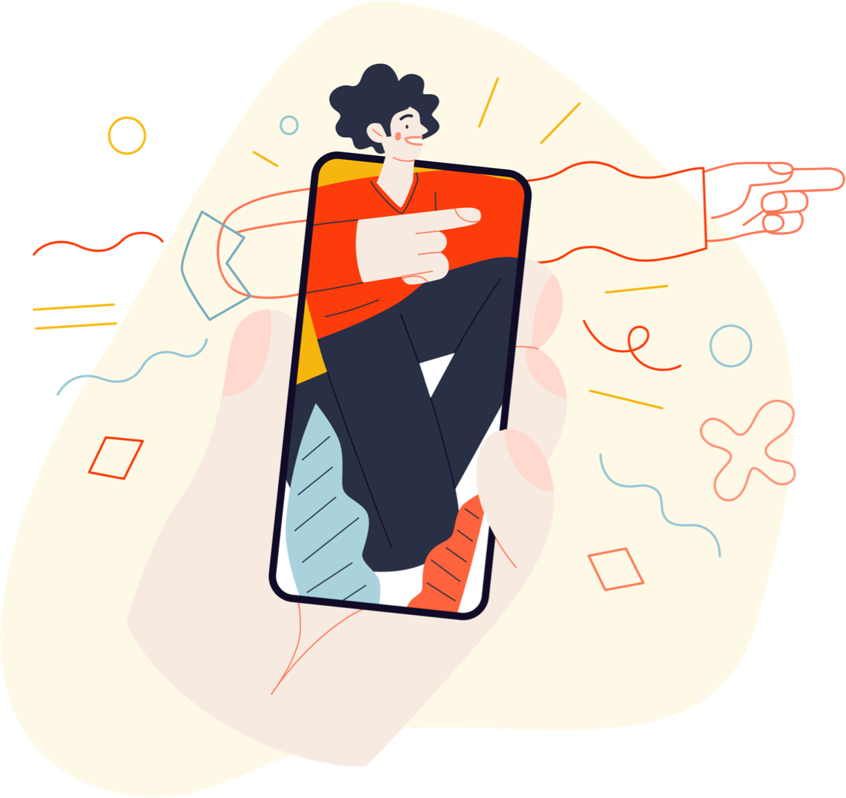 Illustration of a person, held within the frame of a smart phone